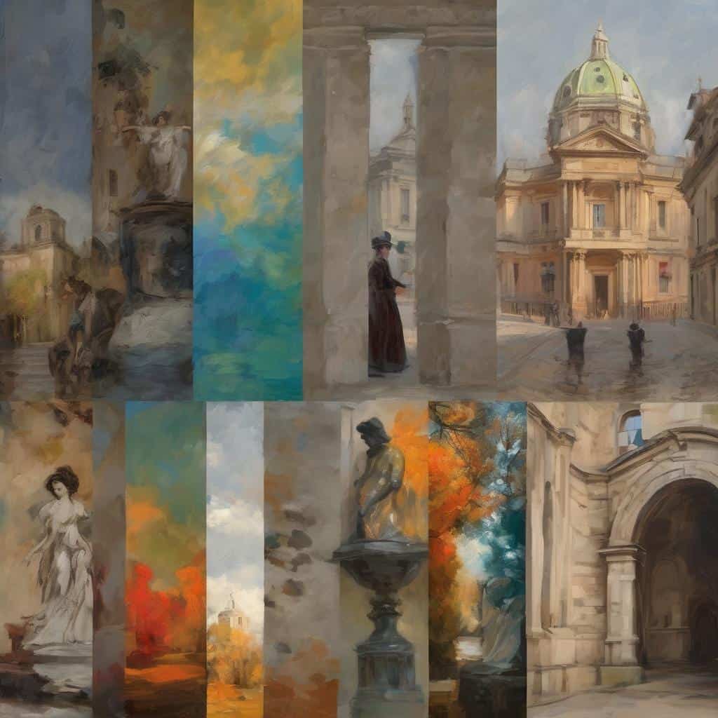 Κάλλιτεχνη τέχνη και αρχιτεκτονική σε κλασικό και μοντέρνο στυλ, έργα ζωγραφικής και λήψεις από το καλλιτεχνικό κόσμο.